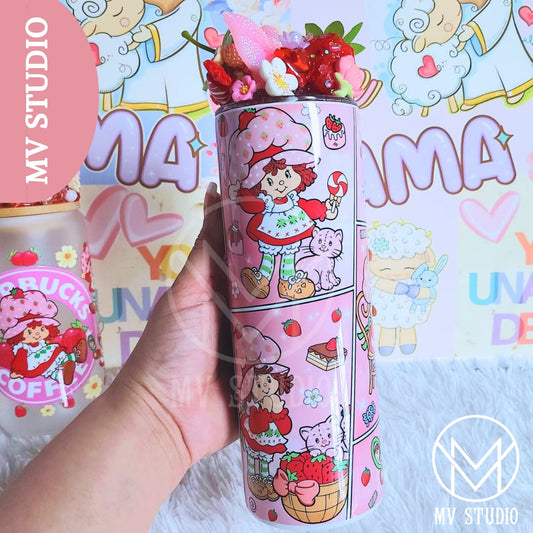 Strawberry Shortcake Tumbler with decorated Lid