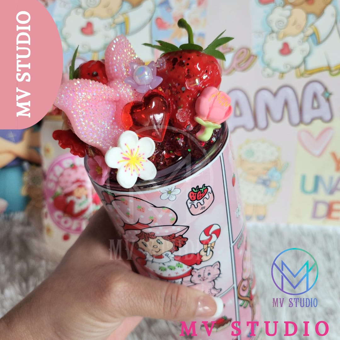 Strawberry Shortcake Tumbler with decorated Lid