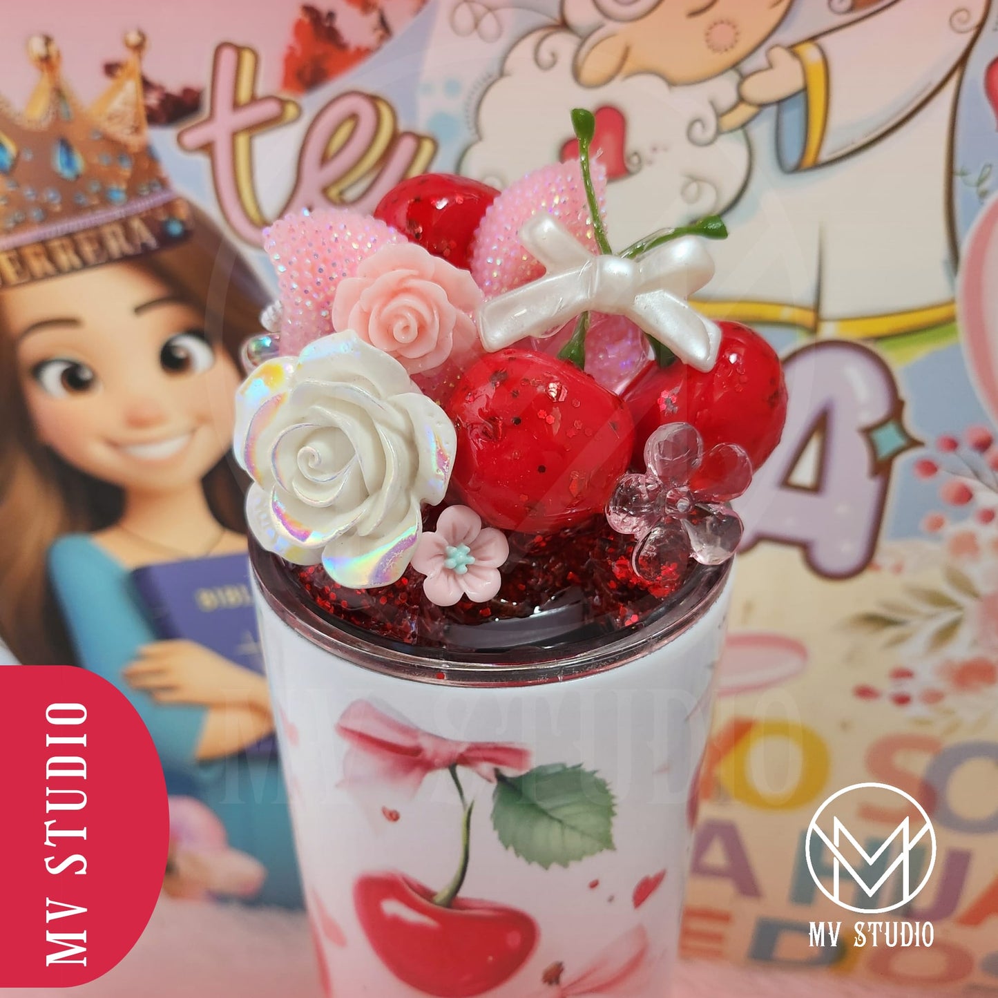 Strawberry Shortcake Tumbler with decorated Lid